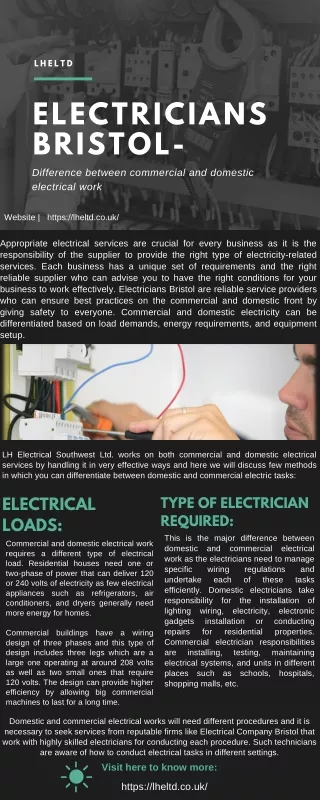 Electricians Bristol- Difference between commercial and domestic electrical work