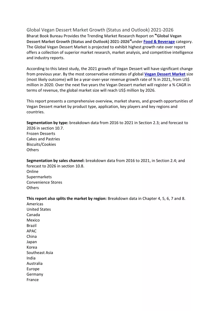 global vegan dessert market growth status