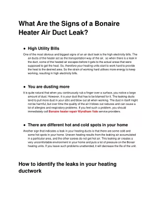 Bonaire heater repair Wyndham Vale