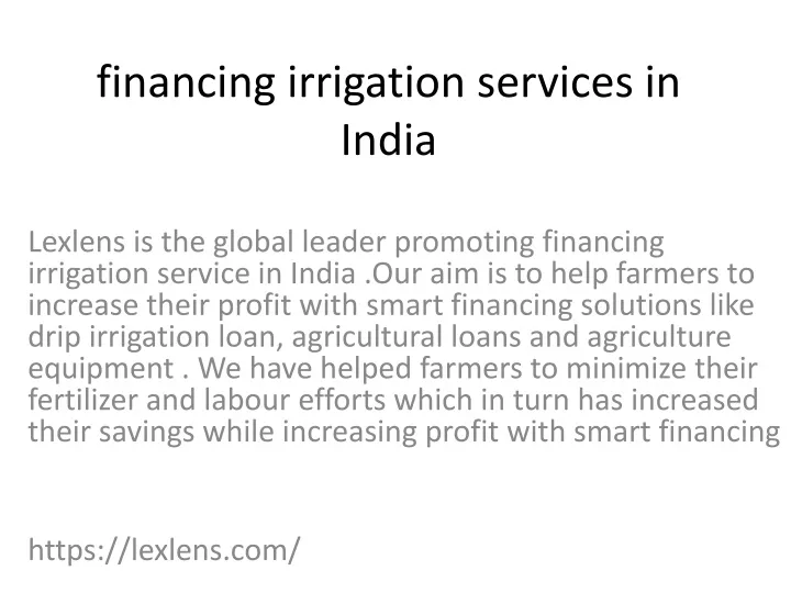 financing irrigation services in india