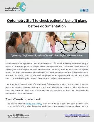 optometry staff to check patients benefit plans