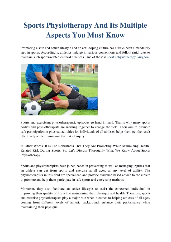 sports physiotherapy and its multiple aspects