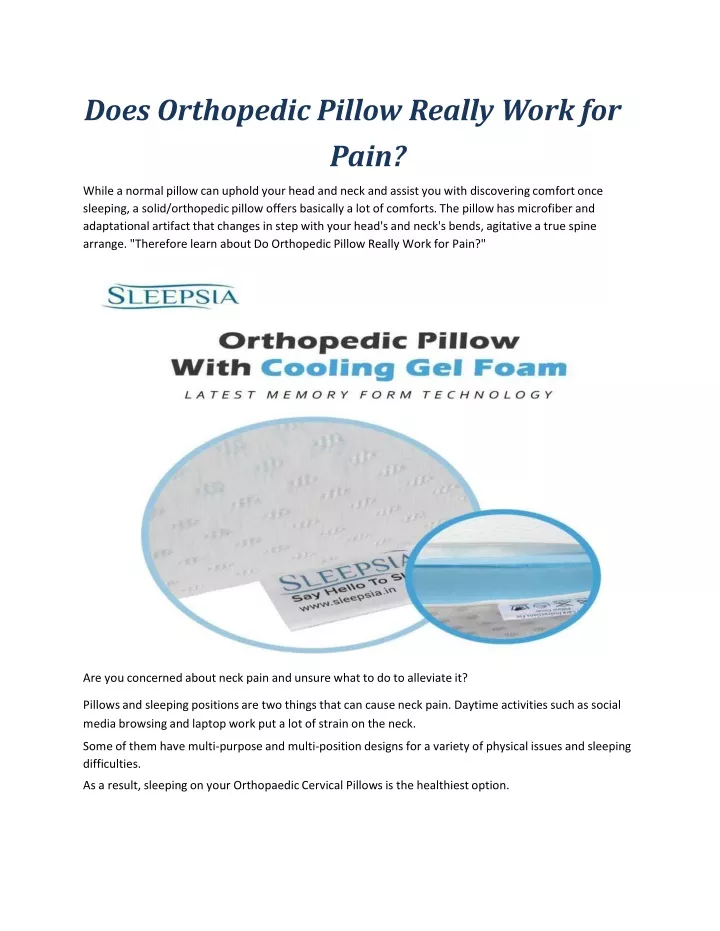 does orthopedic pillow really work for pain