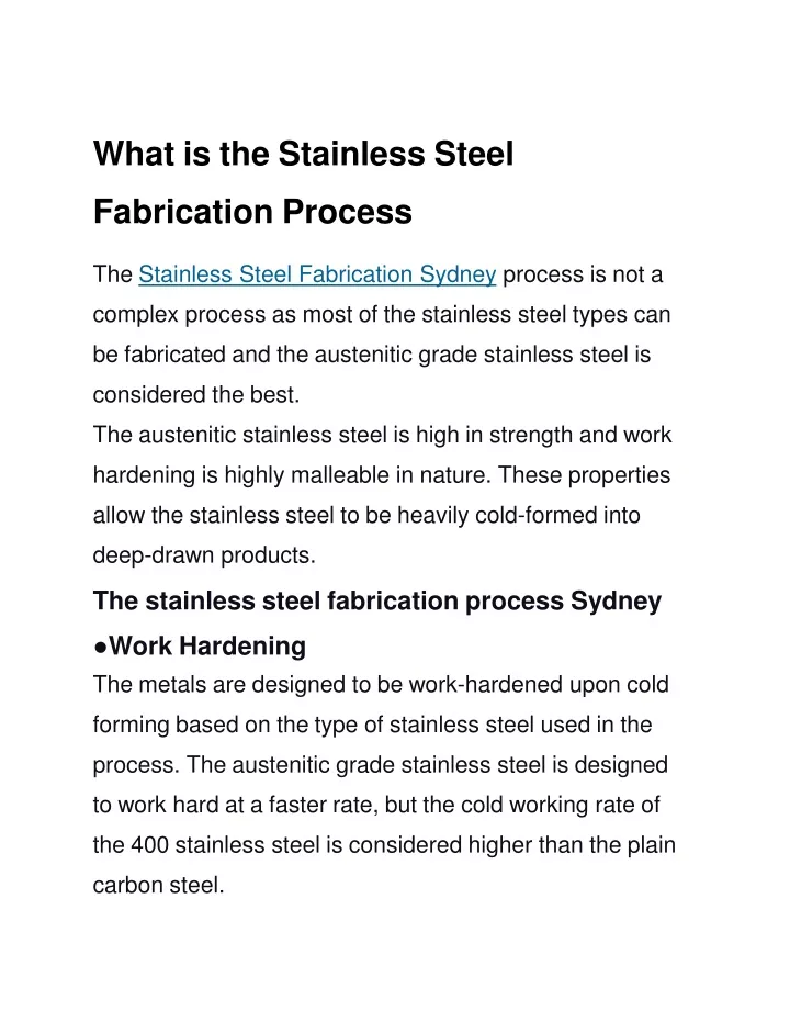 what is the stainless steel fabrication process