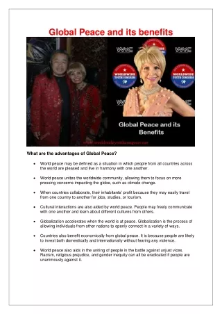 Global Peace and its benefits