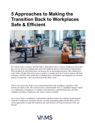5 Approaches to Making the Transition Back to Workplaces Safe & Efficient