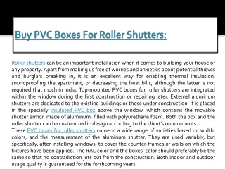 Buy PVC Boxes For Roller Shutters