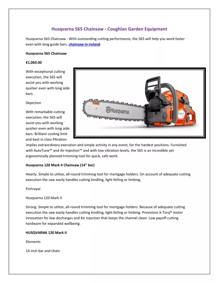 husqvarna 565 chainsaw coughlan garden equipment