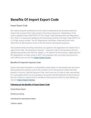 Benefits Of Import Export Code