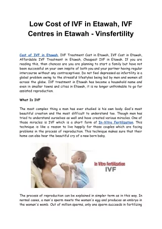 Low Cost of IVF in Etawah, IVF Centres in Etawah - Vinsfertility