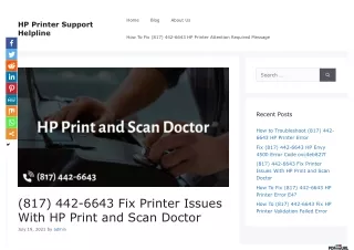 (817) 442-6643 Fix Printer Issues With HP Print and Scan Doctor