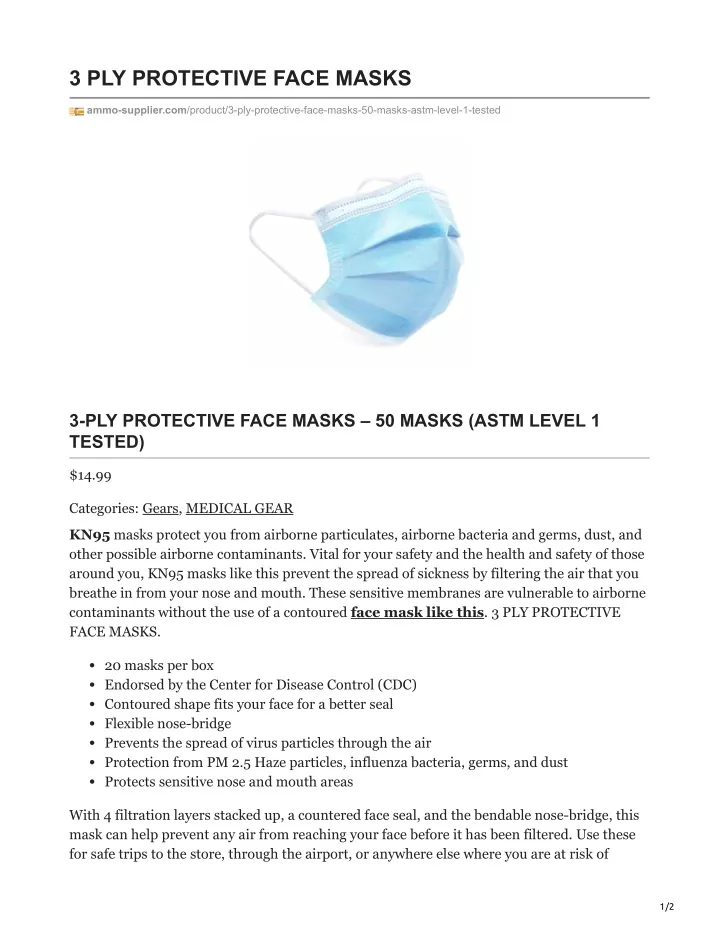 3 ply protective face masks