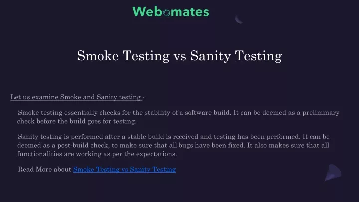 smoke testing vs sanity testing