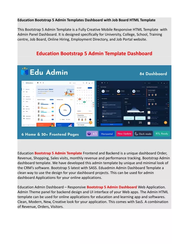 education bootstrap 5 admin templates dashboard