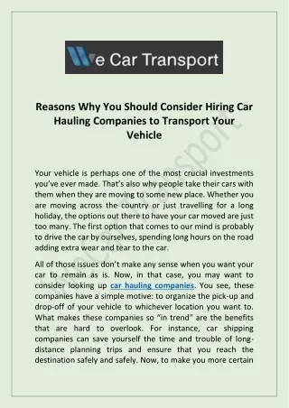 Hiring the Best Car Hauling Companies to Transport Your Vehicle