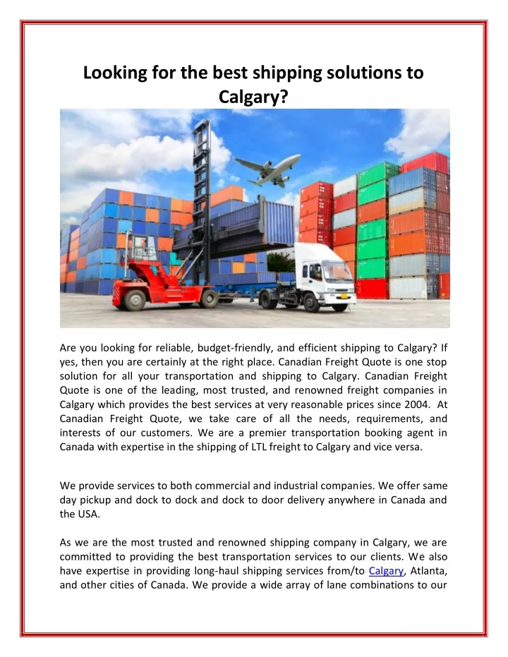 looking for the best shipping solutions to calgary