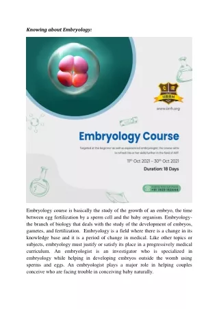 Why it is necessary to know about Embryology training – IIRRH