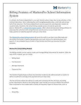 billing features of markerspro school information