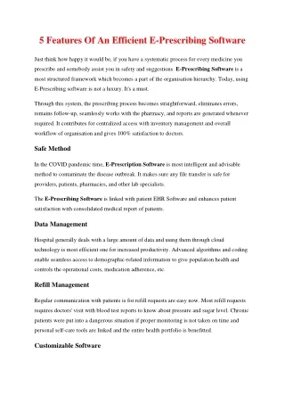 5 features of an efficient e prescribing software