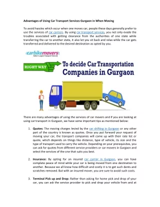 Advantages of Using Car Transport Services in Gurgaon When Moving