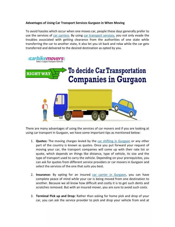 advantages of using car transport services