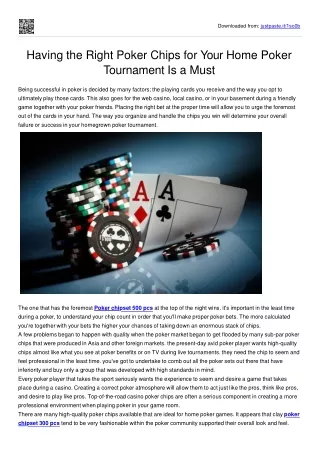 Having the Right Poker Chips for Your Home Poker Tournament Is a Must