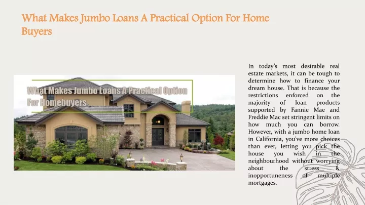 what makes jumbo loans a practical option