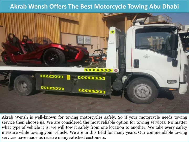 akrab wensh offers the best motorcycle towing abu dhabi
