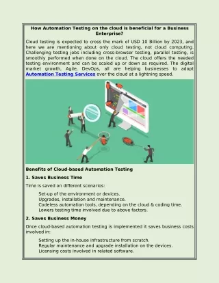 How Automation Testing on the cloud is beneficial for a Business Enterprise