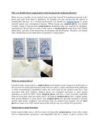 Why you should choose surgical gloves when having in the medical profession?