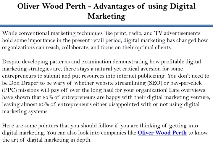 oliver wood perth advantages of using digital