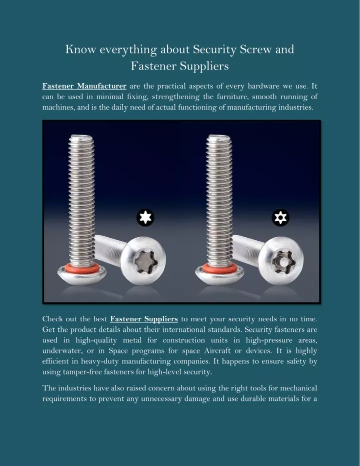 know everything about security screw and fastener