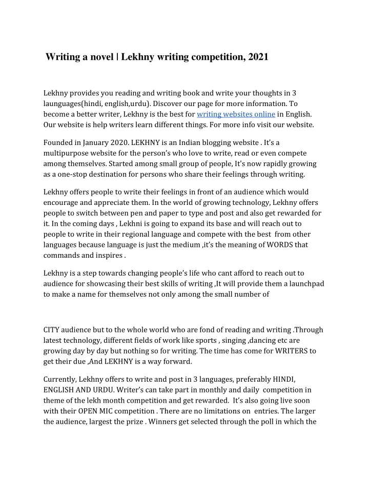 writing a novel lekhny writing competition 2021