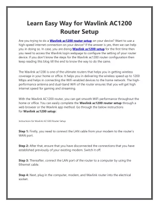 Learn Easy Way for Wavlink AC1200 Router Setup