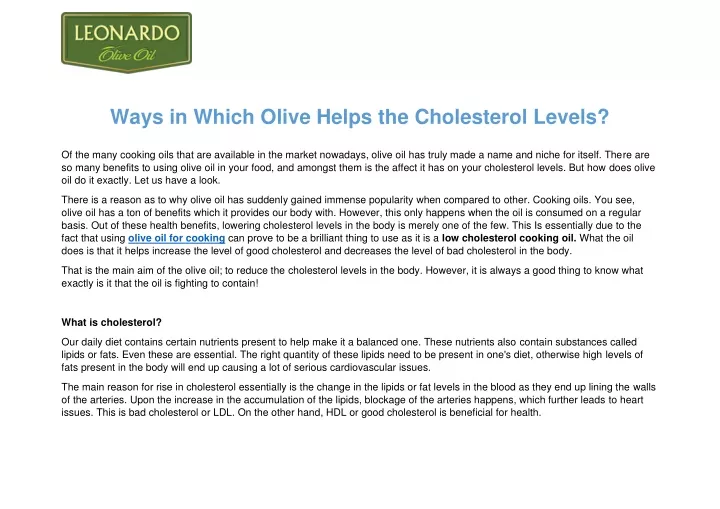 ways in which olive helps the cholesterol levels