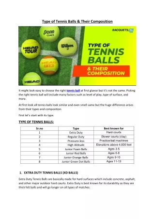 type of tennis balls their composition