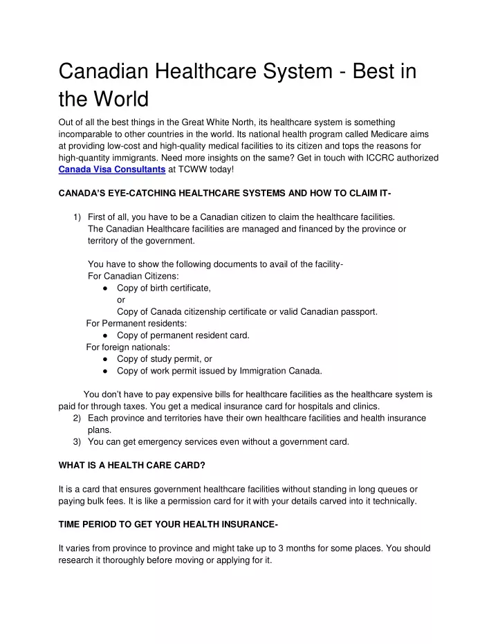 canadian healthcare system best in the world