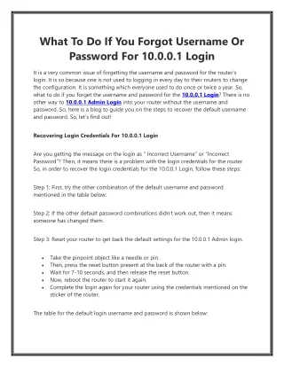 What To Do If You Forgot Username Or Password For 10.0.0.1 Login