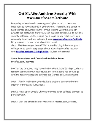 Get McAfee Antivirus Security With www.mcafee.com/activate