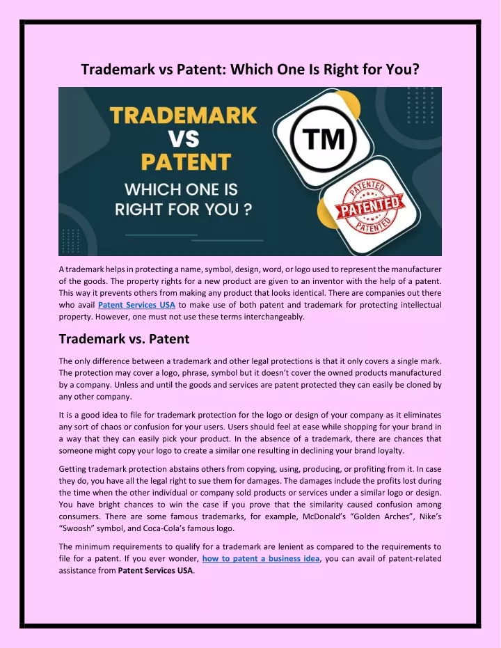 trademark vs patent which one is right for you