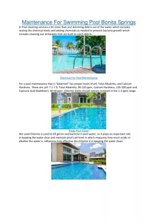 Maintenance For Swimming Pool Bonita Springs