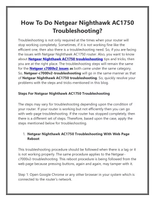 How To Do Netgear Nighthawk AC1750 Troubleshooting?