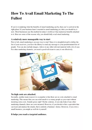 how to avail email marketing to the fullest