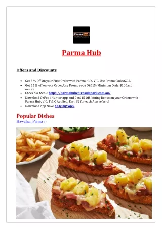 5% off - Parma Hub Italian Restaurant Menu Chirnside Park, VIC