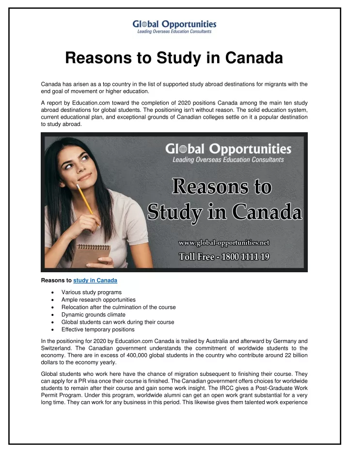 reasons to study in canada