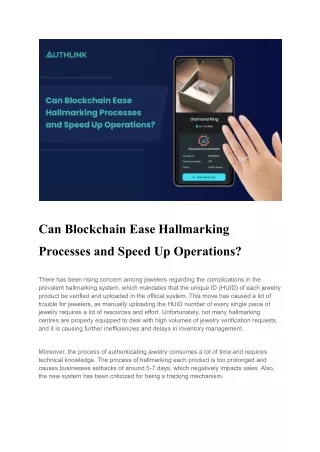 Can Blockchain Ease Hallmarking Processes and Speed Up Operations?