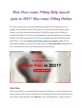 How Does soma 350mg Help muscle pain in 2021. Buy soma 350mg Online