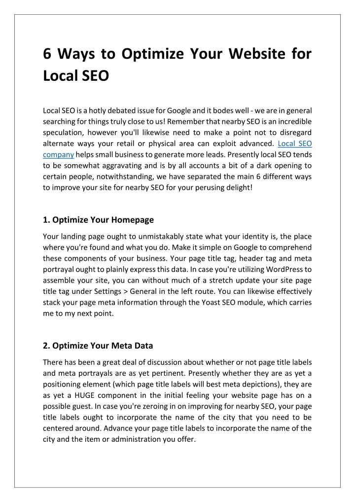 6 ways to optimize your website for local seo