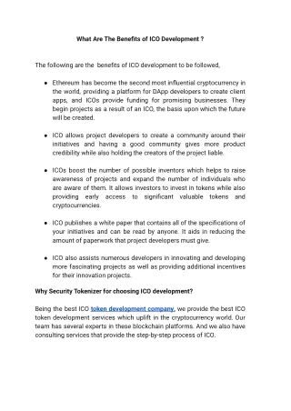 what are the benefits of ico development
