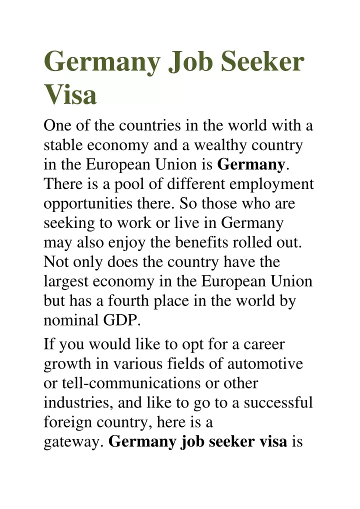 germany job seeker visa one of the countries